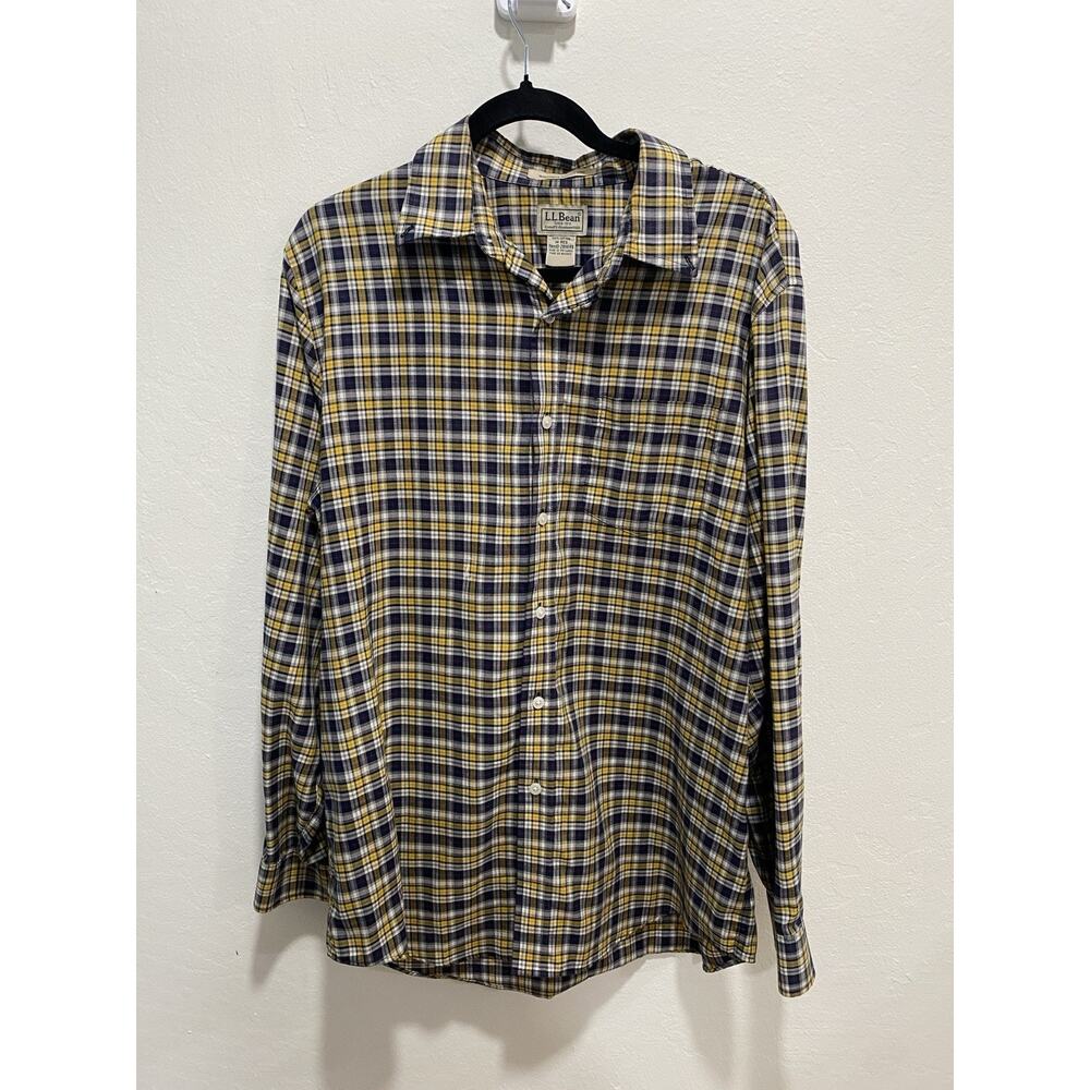 L.L.Bean Wrinkle Resistant Cotton Plaid Button-Up Shirt Blue Timeless M Reg